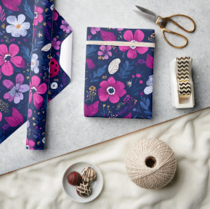 Ladybug Floral Pattern Wrapping Paper
