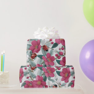 Ladybug Floral Pattern Wrapping Paper