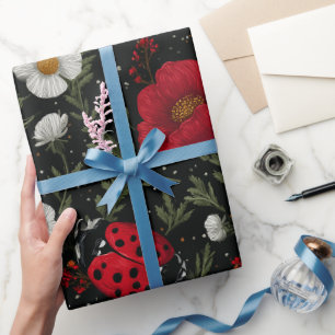 Ladybug Floral Pattern Wrapping Paper