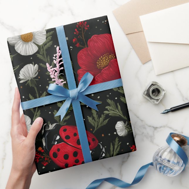 Ladybug Floral Pattern Wrapping Paper (Gifting)