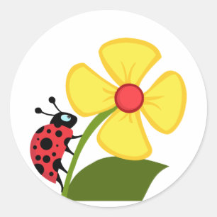 Ladybug Flower   Classic Round Sticker