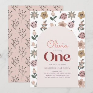 Ladybug & Flower Pattern Arch 1st Birthday Invitation