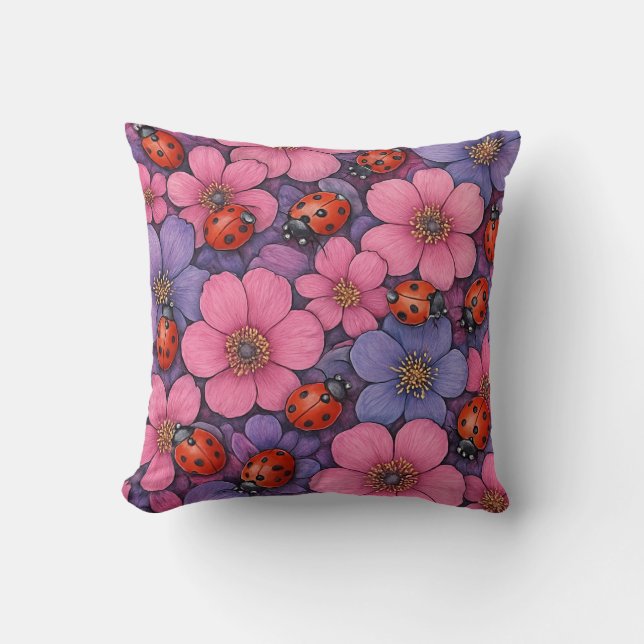 Ladybug Flowers Cushion (Front)