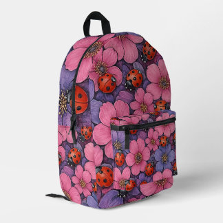 Ladybug Flowers Printed Backpack