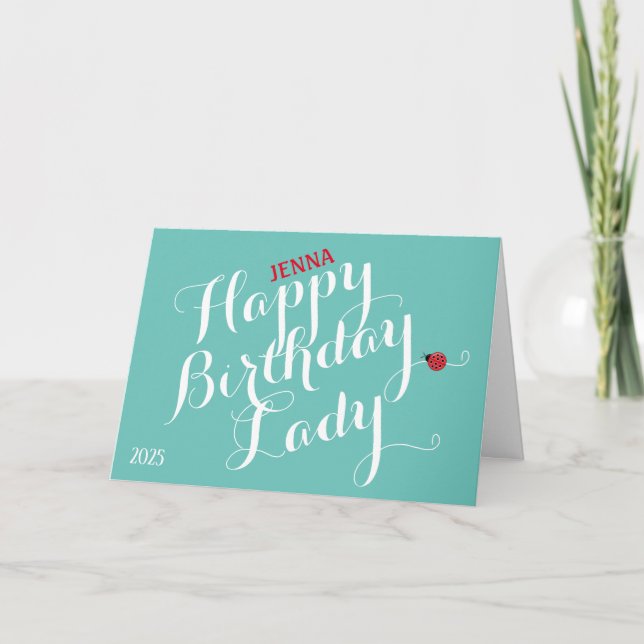 Ladybug Folded Birthday Card (Turquoise) (Front)