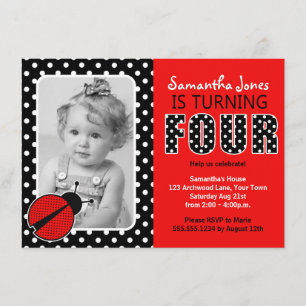 Ladybug Forth Birthday Party Invitation