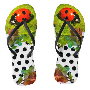 Ladybug Fun Grey  Adult Flip Flops