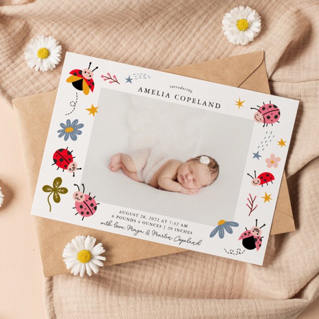 Ladybug Girl Baby Photo Birth Announcement (Creator Uploaded)