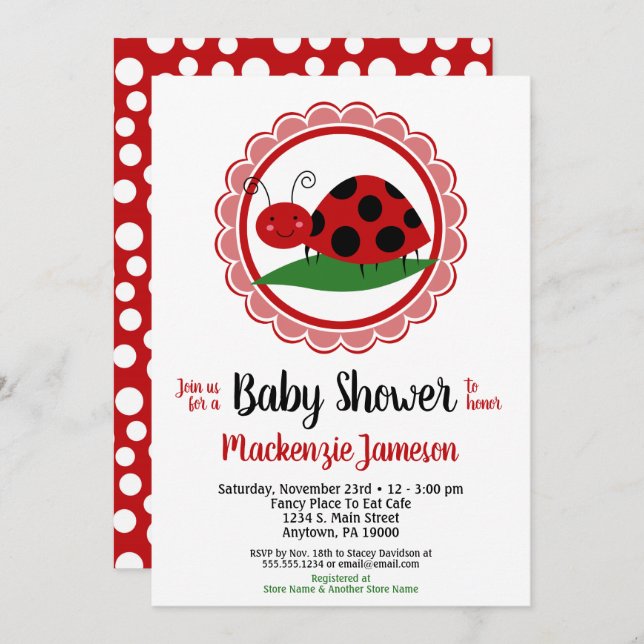 Ladybug Girls Baby Shower Invitation (Front/Back)