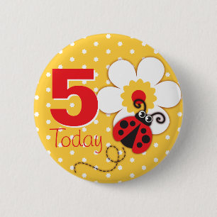 Ladybug girls birthday 5 today yellow button