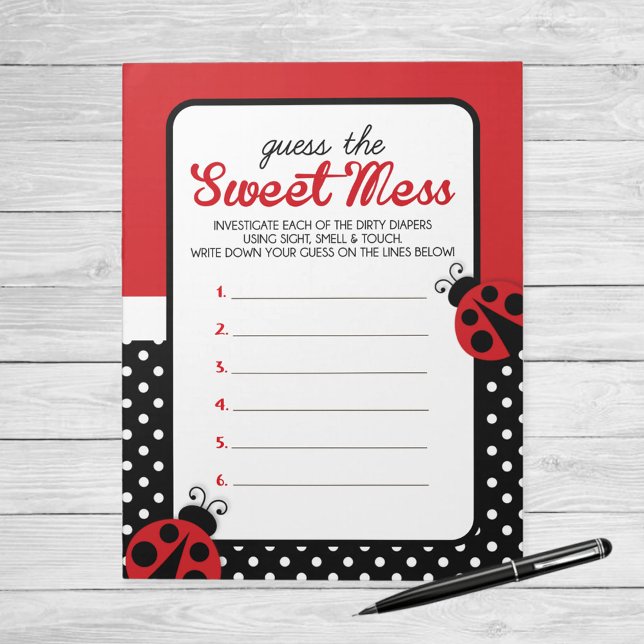 Ladybug Guess The Sweet Mess Game Answer Notepad (Ladybug Guess the Sweet Mess Baby Shower Game)