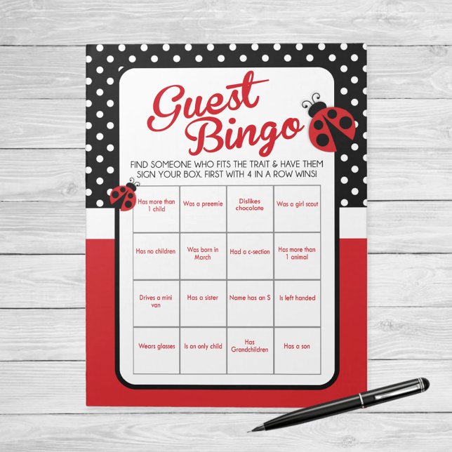 Ladybug Guest Bingo Baby Shower Game Pack Notepad (Ladybug Guest Bingo Baby Shower Game . Get to know your guests in style!)