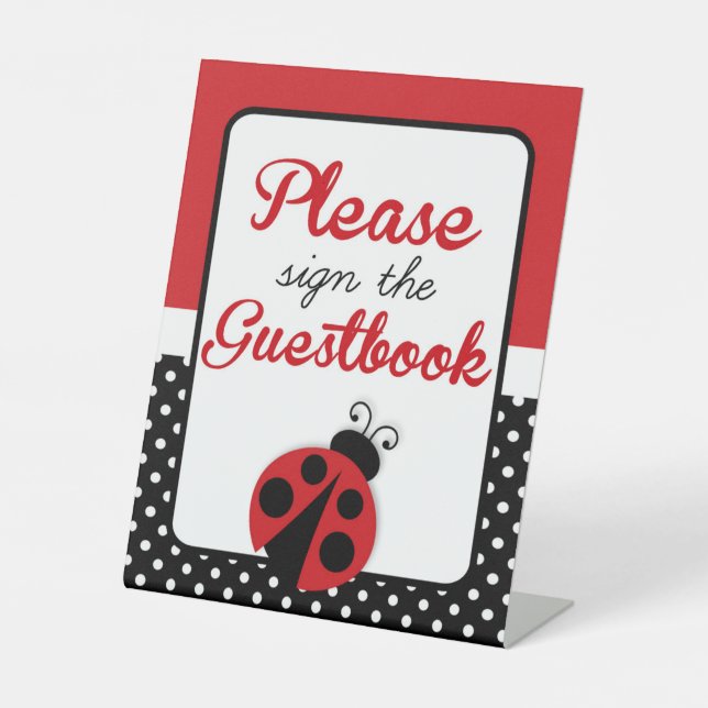 Ladybug Guestbook Birthday or Baby Shower Pedestal Sign (Front)