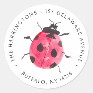 Ladybug Hand-Drawn Watercolor Return Address Classic Round Sticker