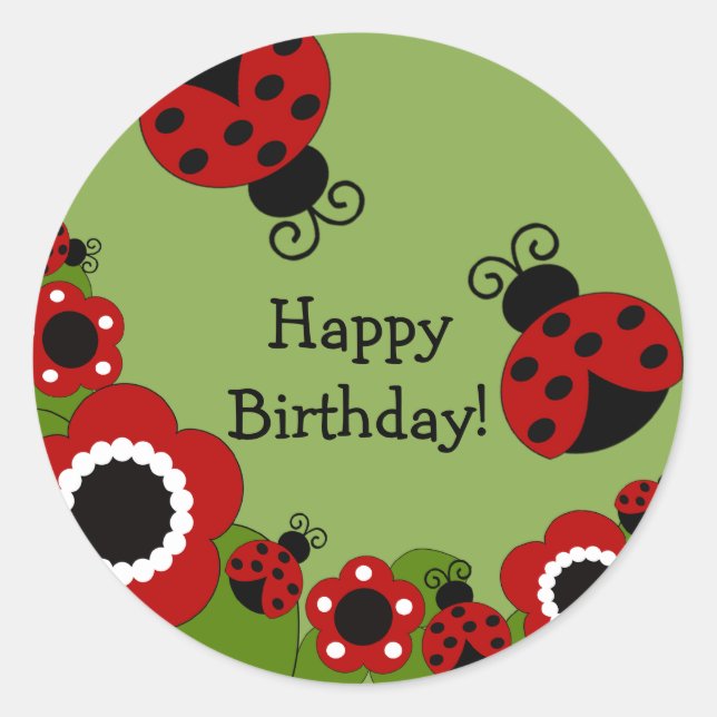 Ladybug Happy Birthday Sticker (Front)