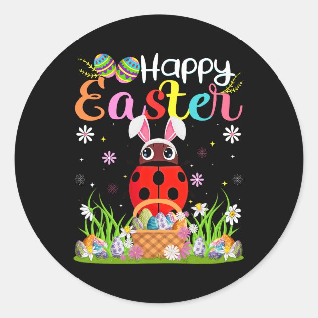 Ladybug Happy Easter Egg Hunt Bunny Ear Ladybug Ea Classic Round Sticker (Front)