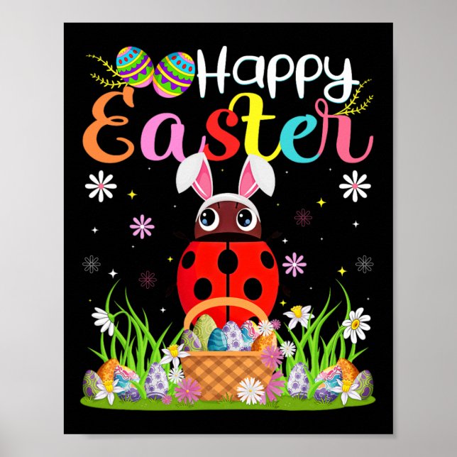 Ladybug Happy Easter Egg Hunt Bunny Ear Ladybug Ea Poster (Front)