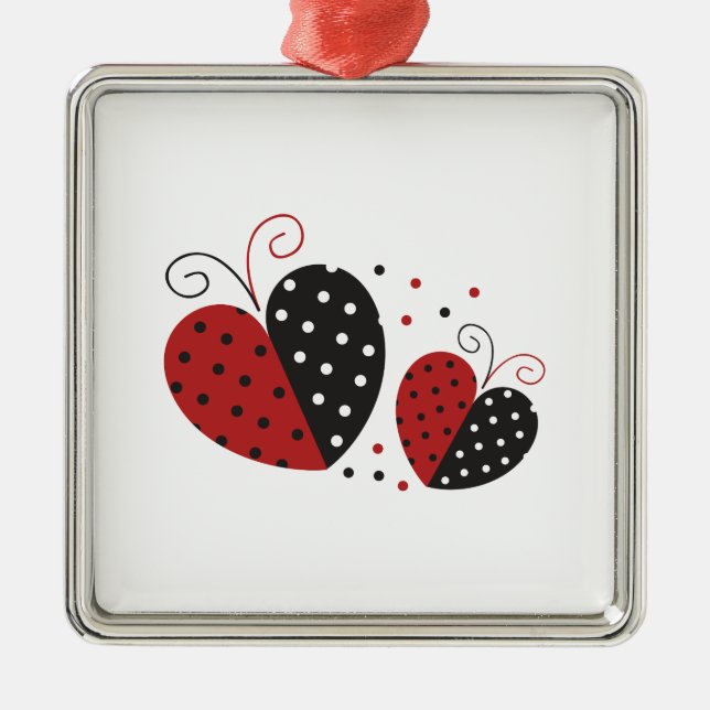 Ladybug Heart cute Metal Tree Decoration (Front)