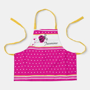 Ladybug heart dot pink white yellow custom name apron