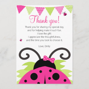 Ladybug Hot Pink Party Thank You Card
