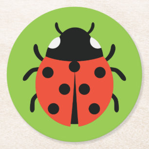 Ladybug Illustration Round Paper Coaster