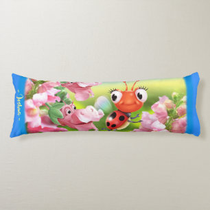 Ladybug in flower garden. Blue Giant custom Body Cushion