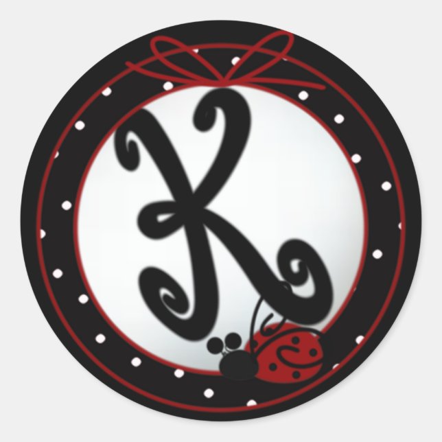 Ladybug Initial K Round Stickers (Front)
