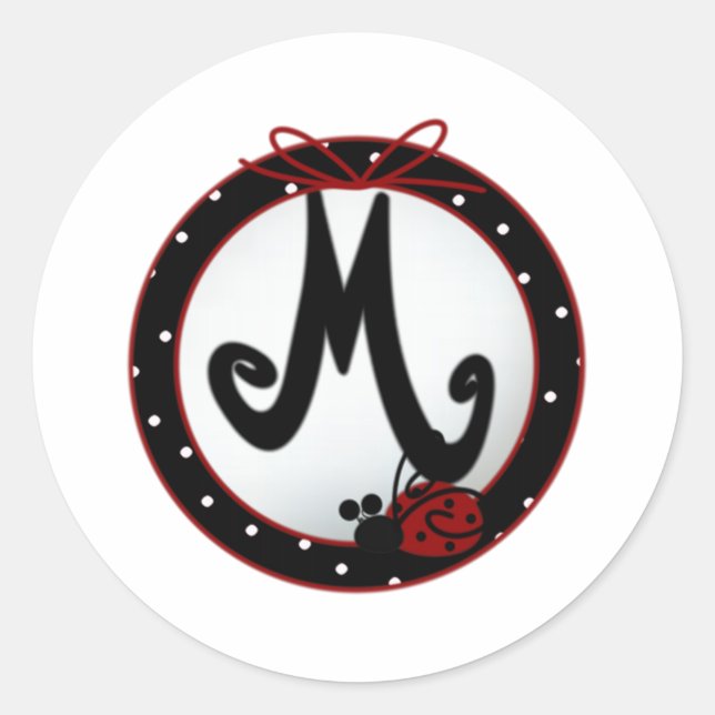 Ladybug Initial M Classic Round Sticker (Front)