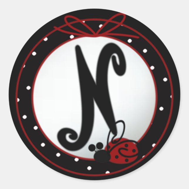 Ladybug Initial N Round Stickers (Front)