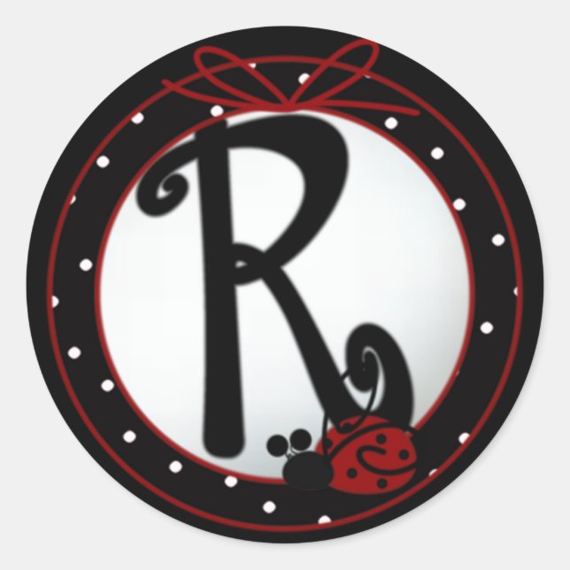 Ladybug Initial R Round Stickers (Front)