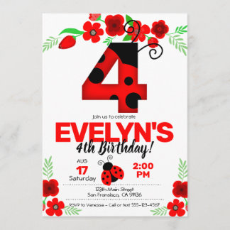 Ladybug Invitation for 4th Birthday