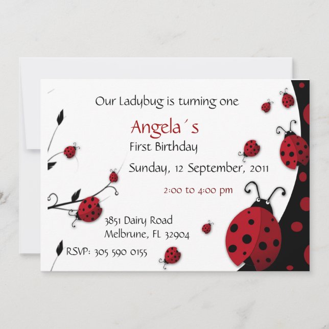 Ladybug Invitation Girl Birthday Party (Front)