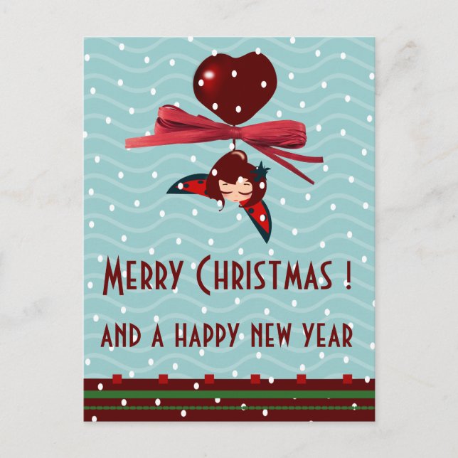 ladybug kawaii xmas greetings holiday postcard (Front)
