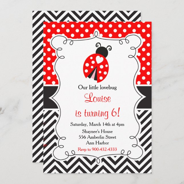 Ladybug Ladybird Red Birthday Party Invitation (Front/Back)