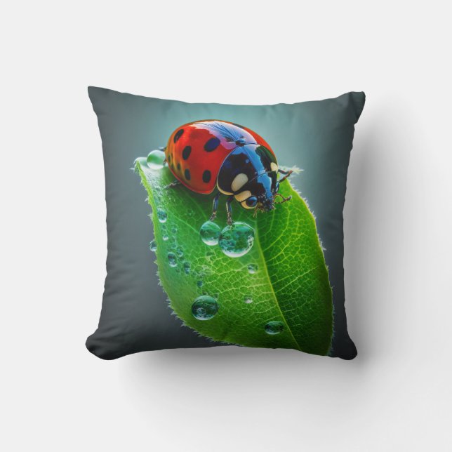 Ladybug Leaf Calm Tranquil Nature Peaceful Season  Cushion (Front)