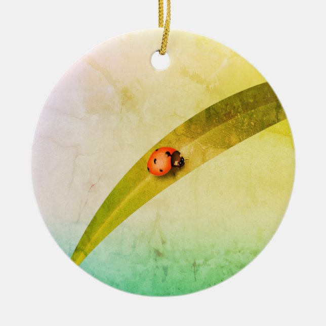 Ladybug Leaf Ceramic Ornament (Front)