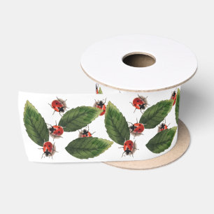 Ladybug Leaf Nature Insect Beetle Vintage Lady Bug Satin Ribbon