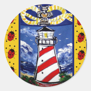 Ladybug Lighthouses Classic Round Sticker