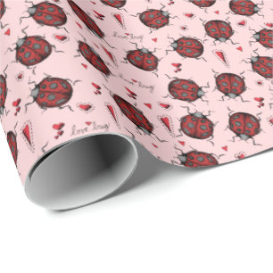 Ladybug Love Bug Red Hearts Valentines Day Wrapping Paper