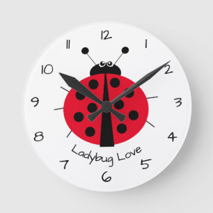 Ladybug Love Girly Fun Cute Cartoon Round Clock