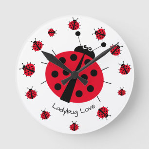 Ladybug Love Girly Fun Cute Cartoon Round Clock