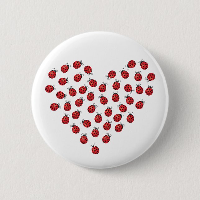 Ladybug Love Heart 6 Cm Round Badge (Front)
