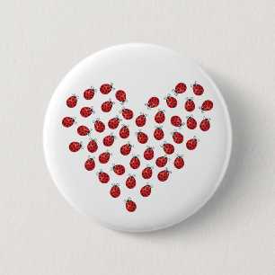 Ladybug Love Heart 6 Cm Round Badge