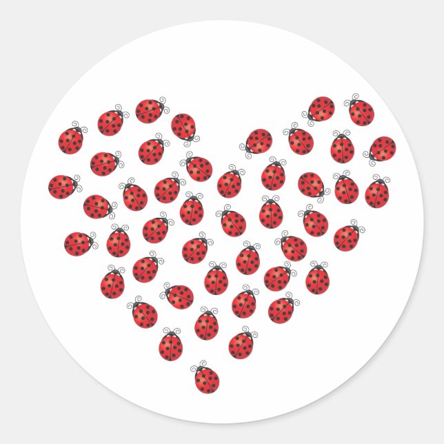 Ladybug Love Heart Classic Round Sticker (Front)