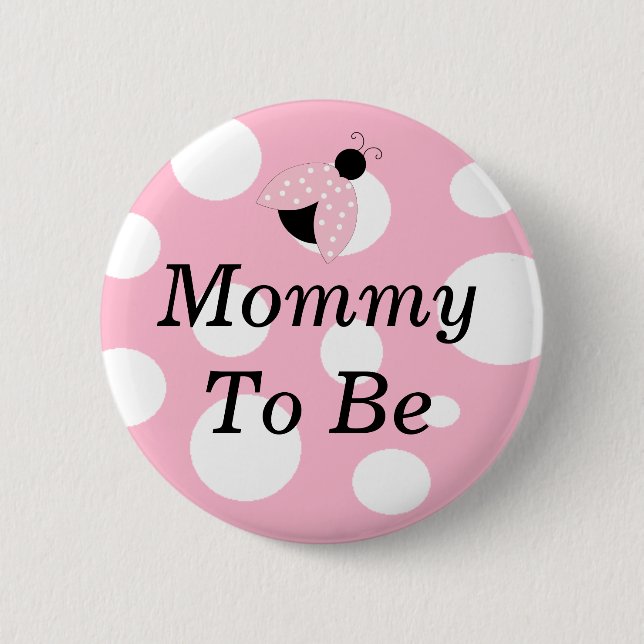 Ladybug Mummy to Be Pink and White Baby Shower 6 Cm Round Badge (Front)