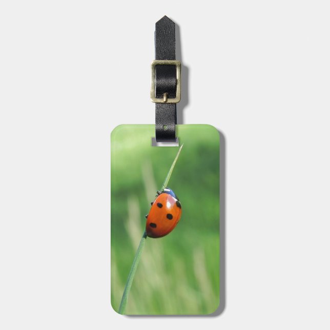 Ladybug on a blade of grass luggage tag (Front Vertical)