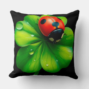 Ladybug on a Dew-Covered Leaf Cushion