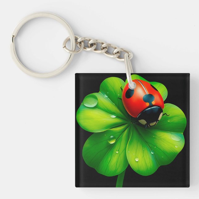 Ladybug on a Dew-Covered Leaf Key Ring (Front)