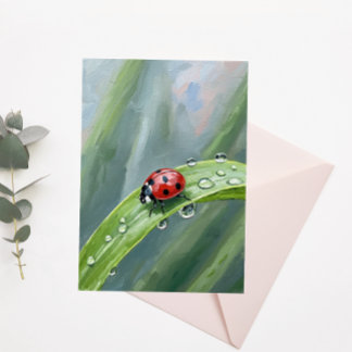 Ladybug on a Dewy Leaf – Nature Postcard