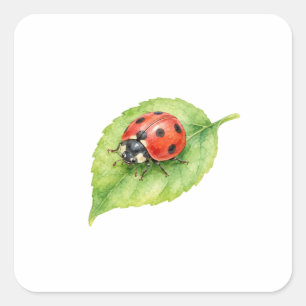 Ladybug on a Green Leaf Square Sticker